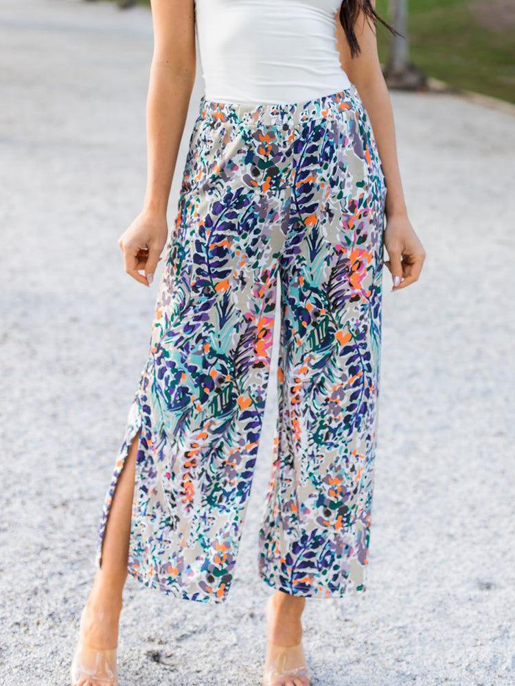 Patterned Leanne Pants - Green Watercolor