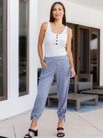 Patterned Ankle Tie Pants - Thick Gray Stripe