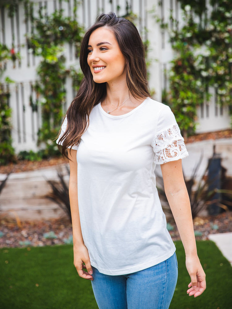 Ali Lace Sleeve Top - White