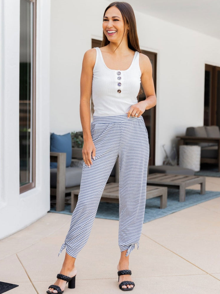 Patterned Ankle Tie Pants - Skinny Charcoal Stripe