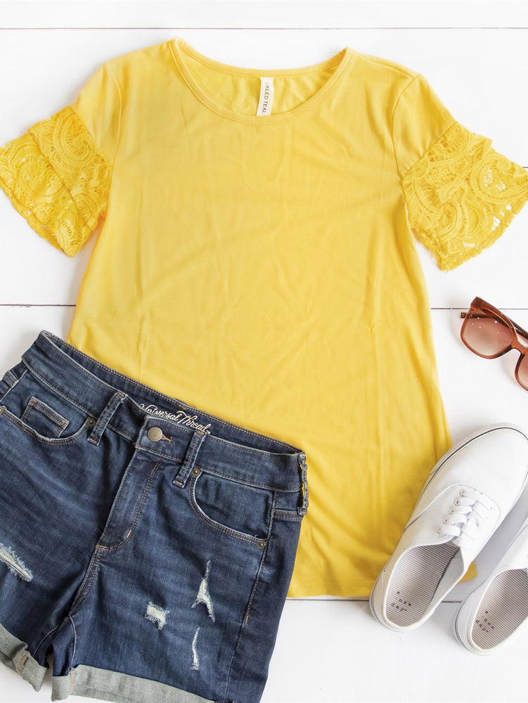 Ali Lace Sleeve Top - Yellow
