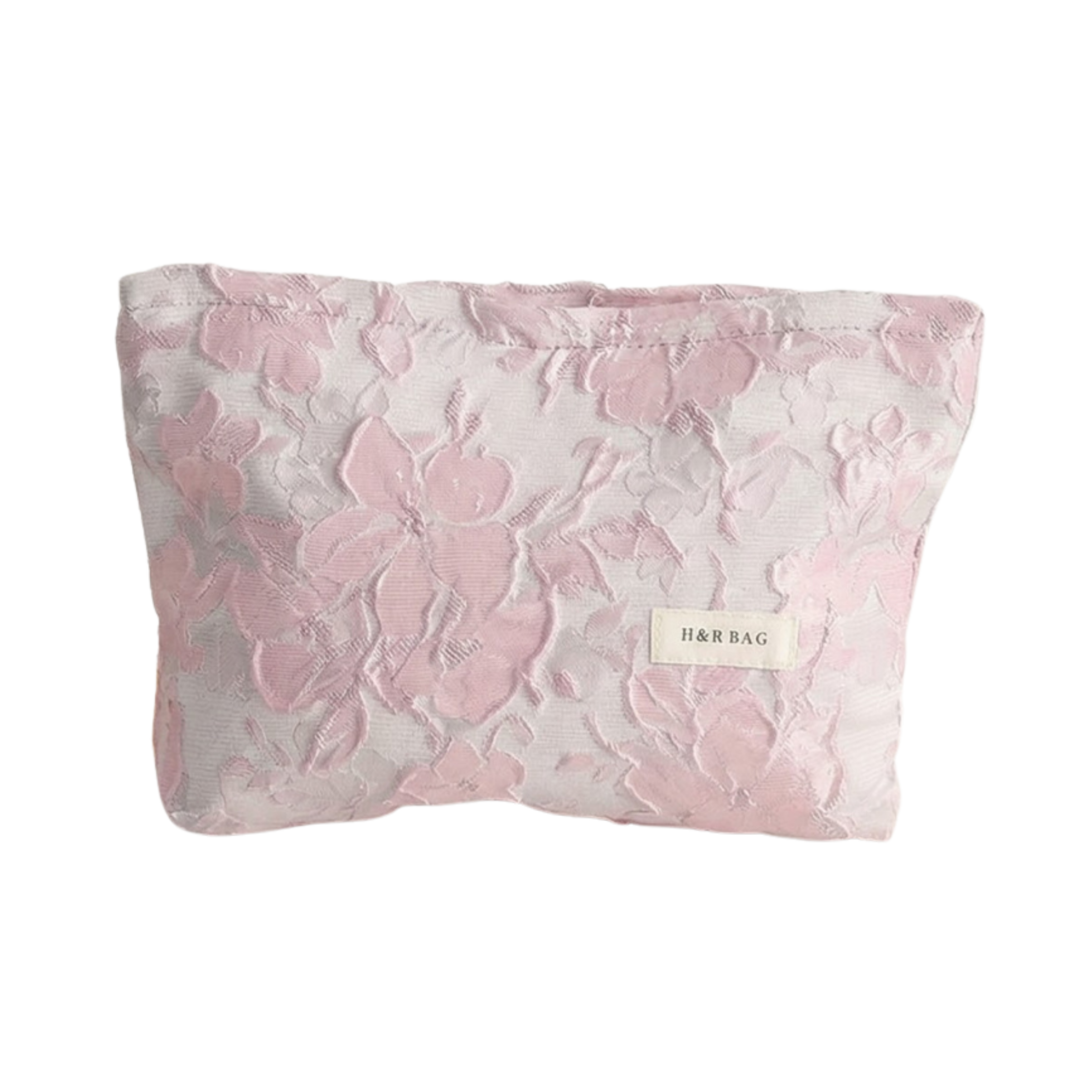Textured Floral Pattern Cosmetic Pouch
