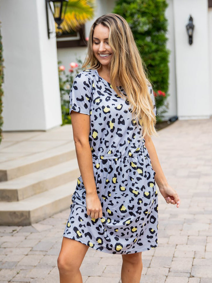 Cheetah Kolbie Dress - Gray/Yellow