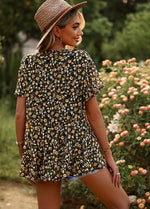 Floral Peplum Top - Black