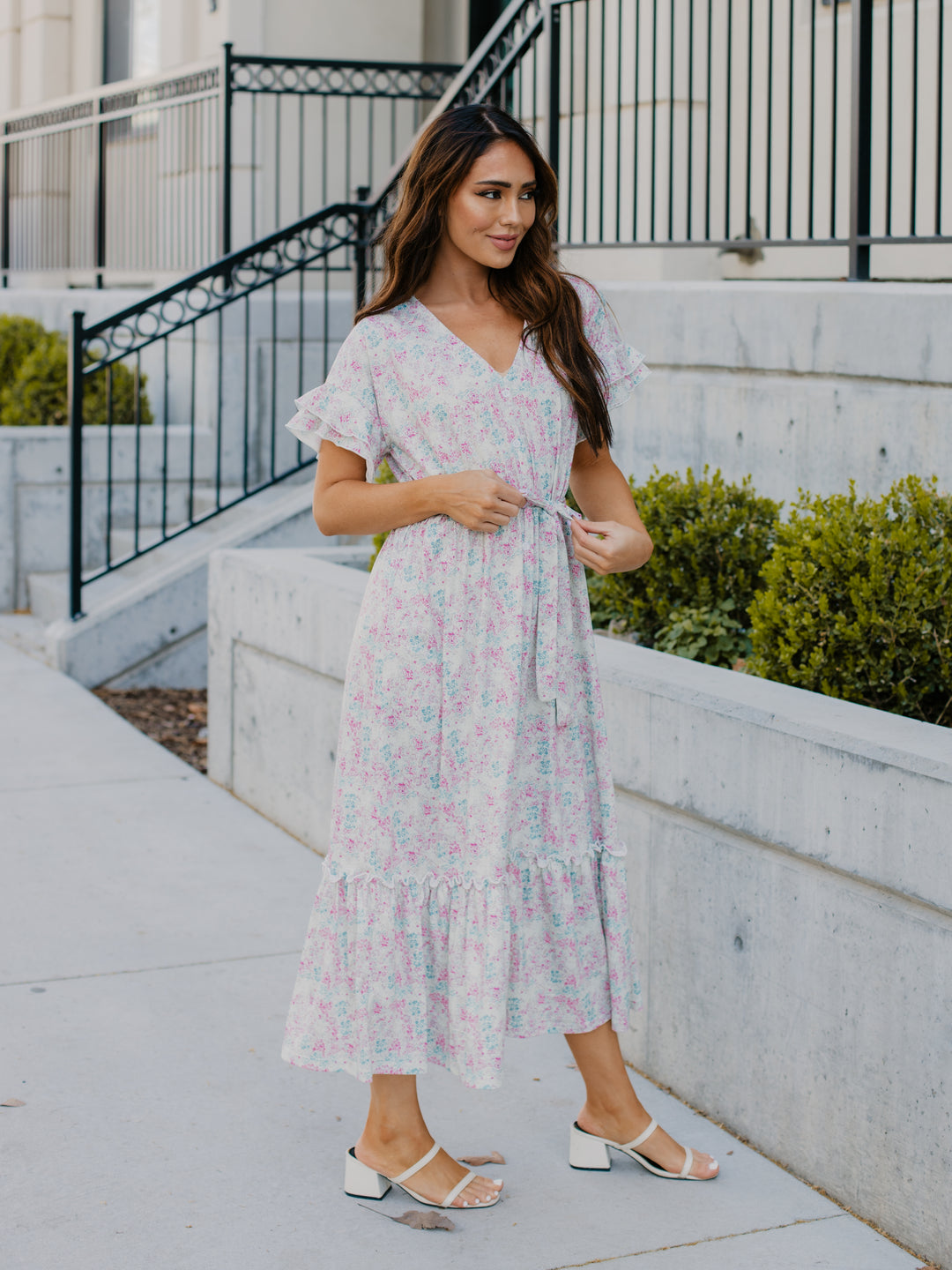 Pastel Floral Belted Whitney Dress