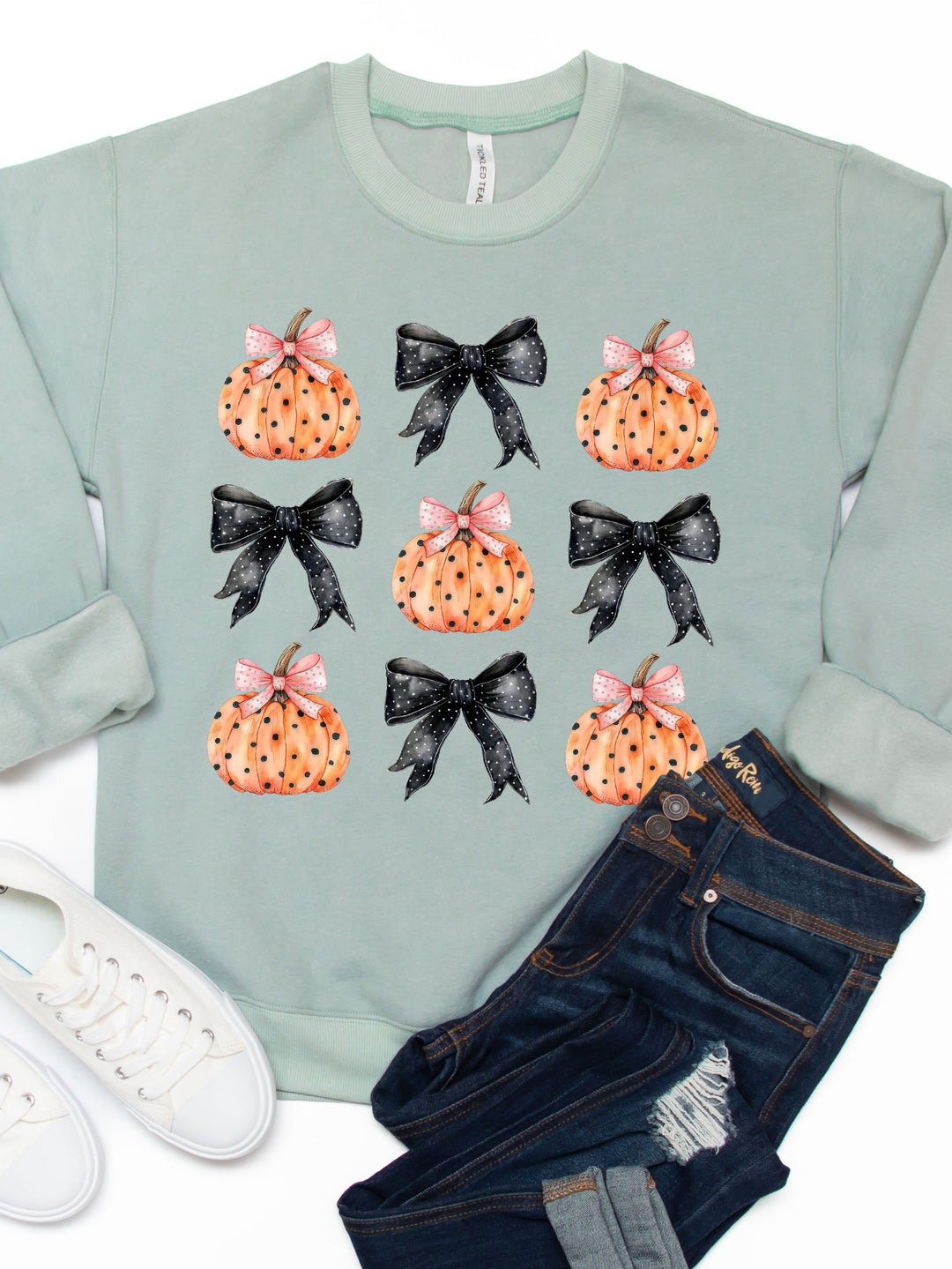 Polka Dot Bows and Pumpkins Graphic Sweatshirt