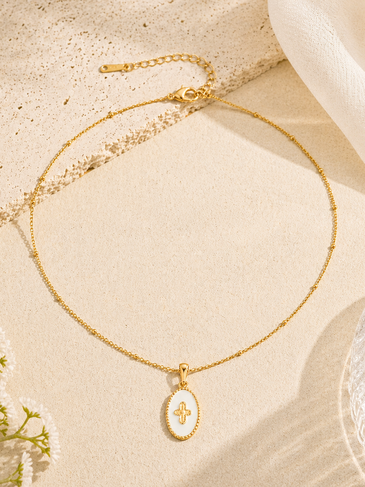 Oval Cross Pendant Necklace