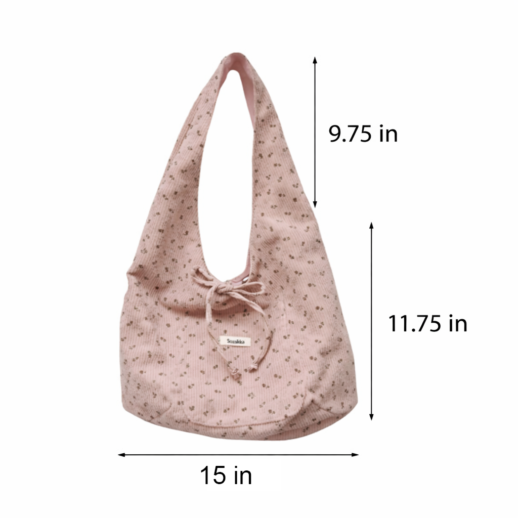 Dainty Floral Corduroy Slouchy Shoulder Bag