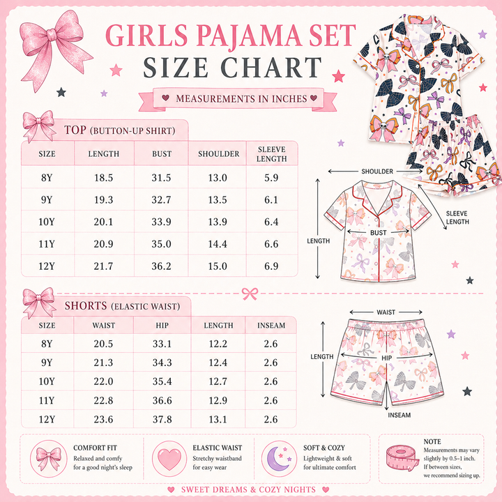 Girls Pink Bow Pajama Set