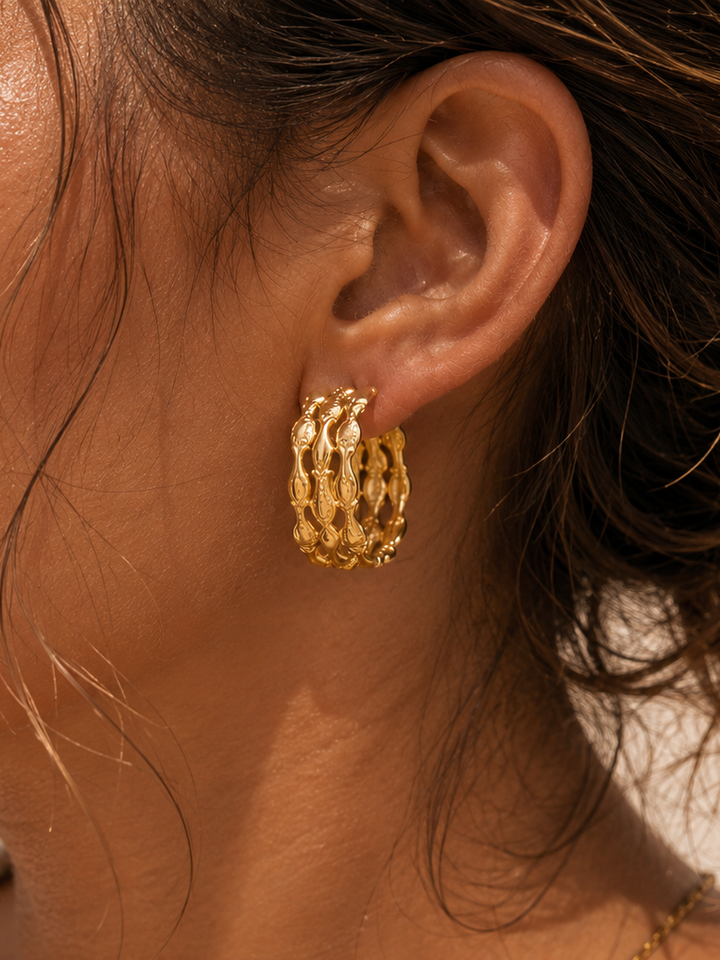 Golden Fish Pattern Hoop Earrings