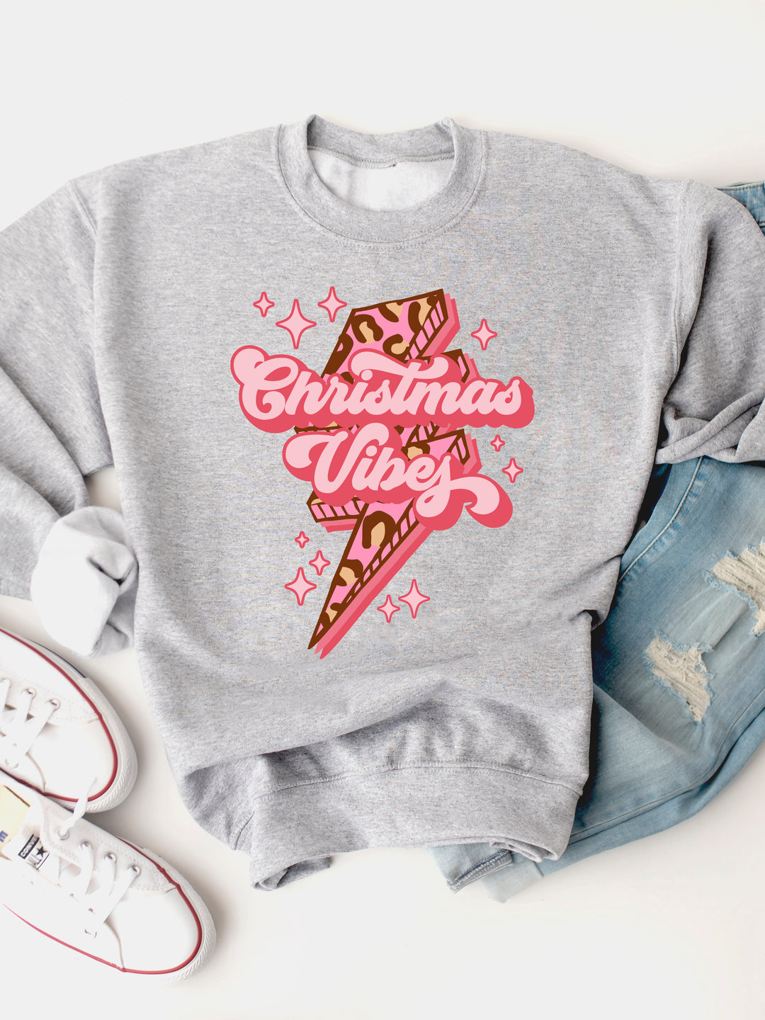 Christmas Vibes Lightning Bolt - Graphic Sweatshirt