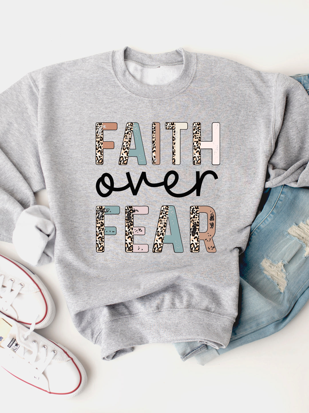 Faith Over Fear Cheetah Graphic Sweatshirt