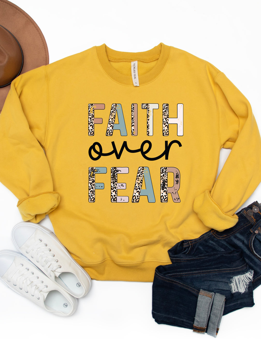 Faith Over Fear Cheetah Graphic Sweatshirt