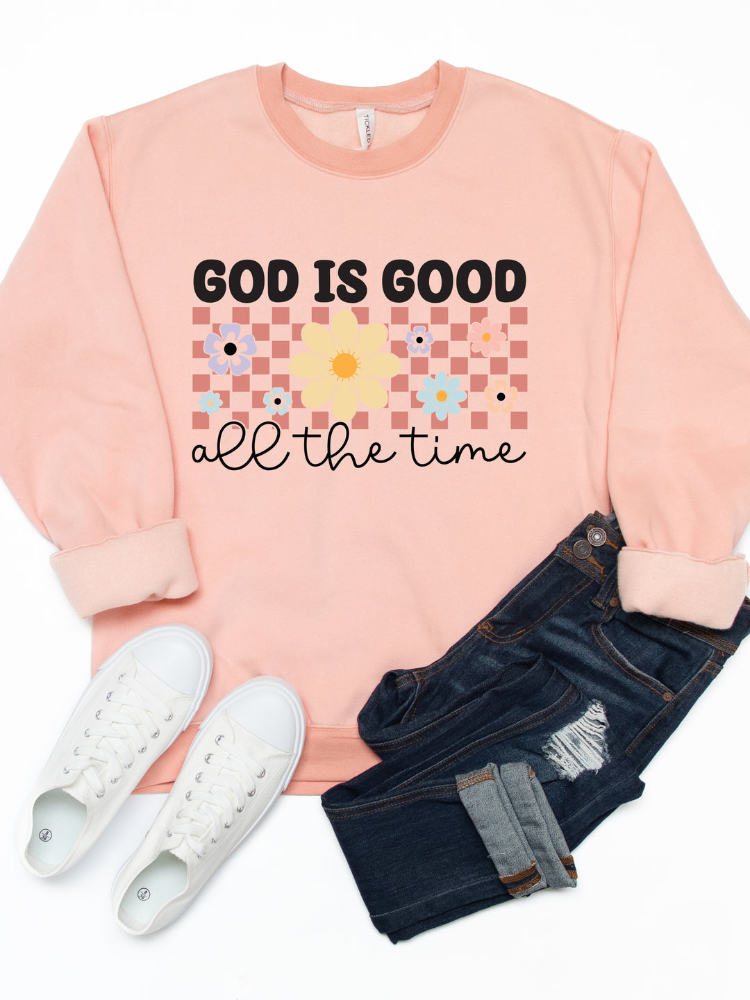 God Is Good All The Time Daisy Checker Graphic Sweatshirt