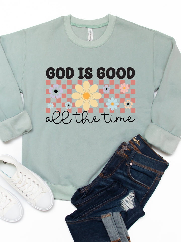 God Is Good All The Time Daisy Checker Graphic Sweatshirt