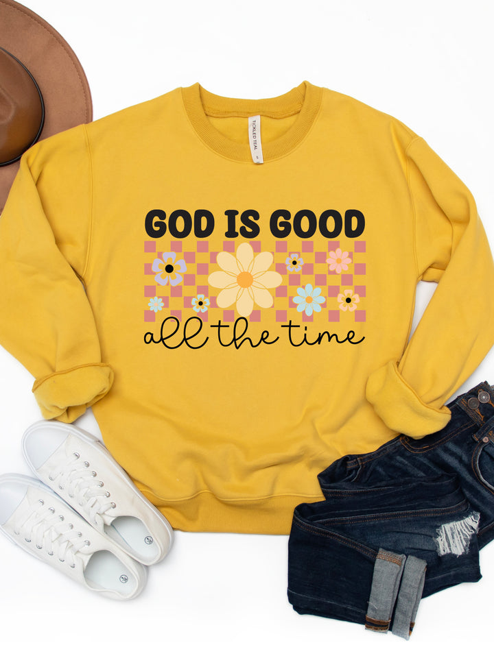 God Is Good All The Time Daisy Checker Graphic Sweatshirt