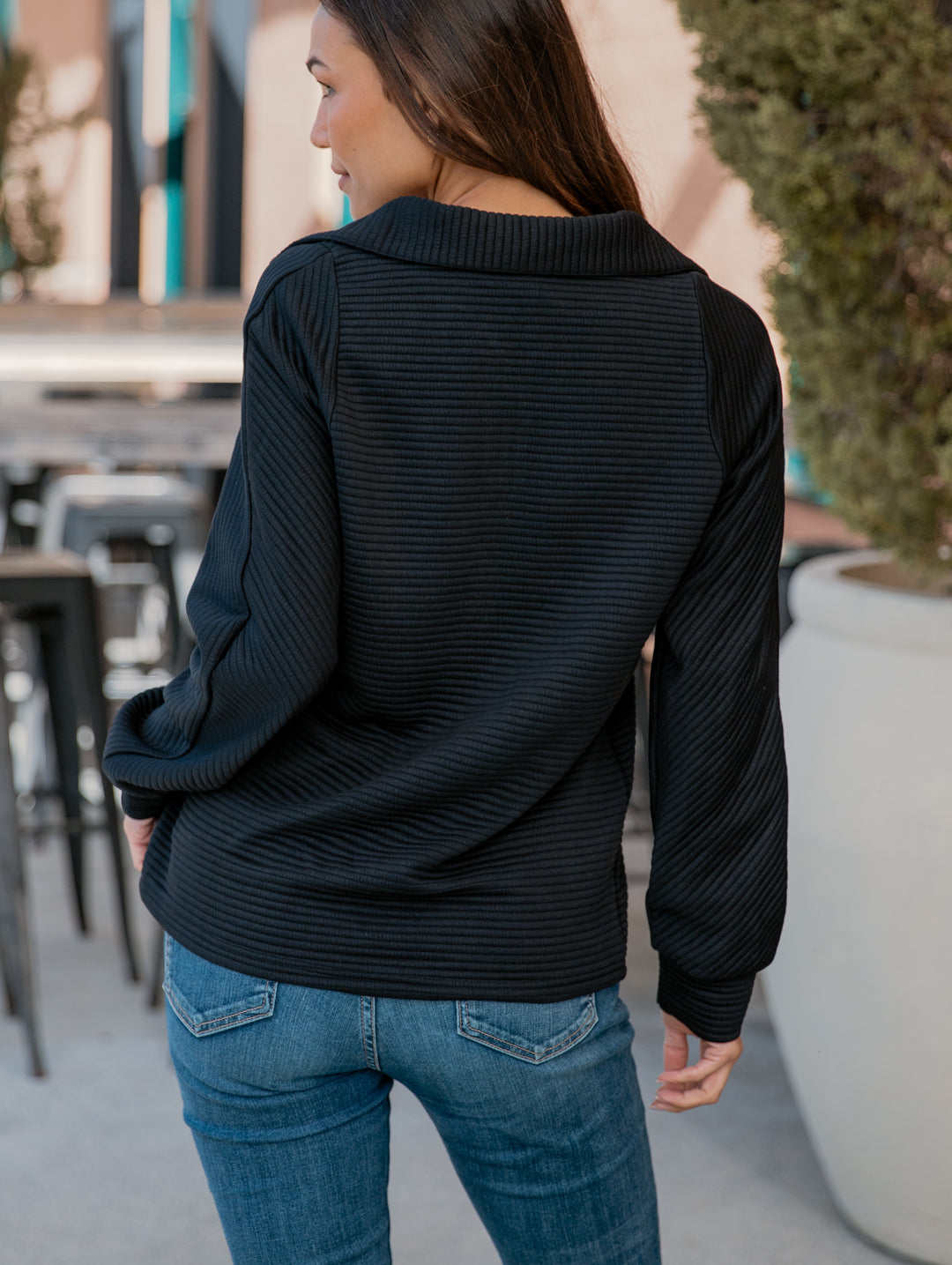 Ribbed Texture Quarter Zip Pullover