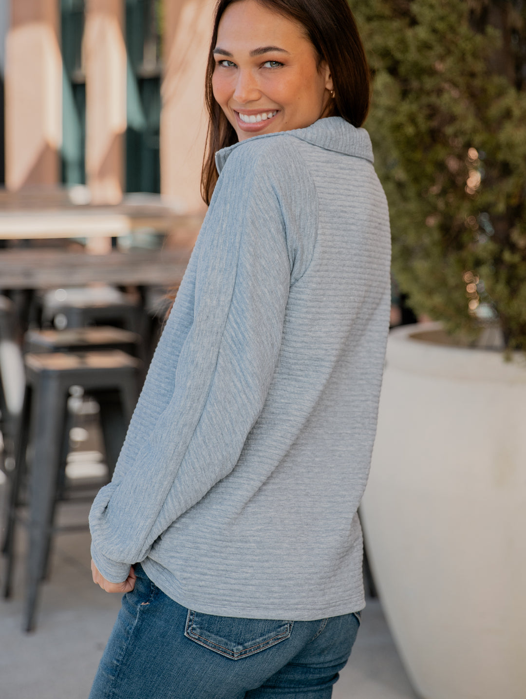 Ribbed Texture Quarter Zip Pullover