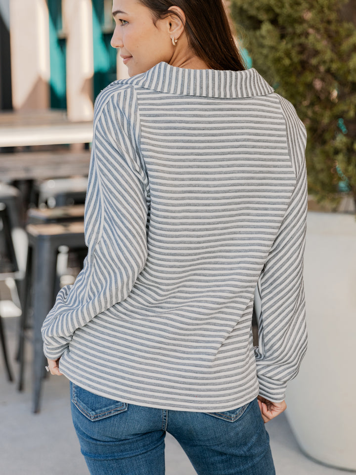 Ribbed Texture Quarter Zip Pullover