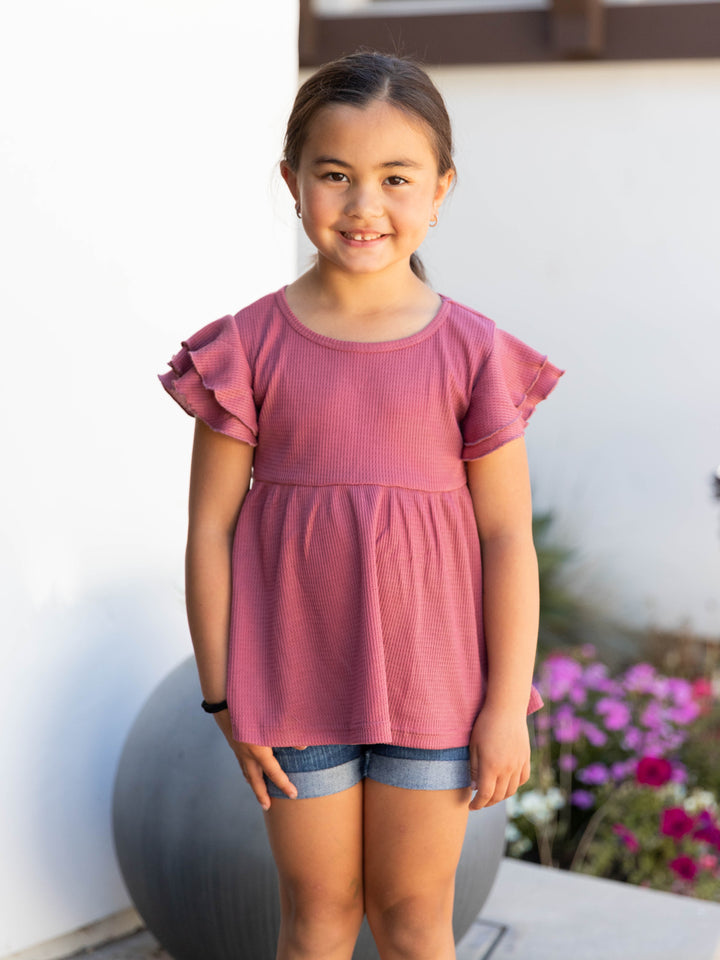 Little Girls Flutter Sleeve Peplum Top