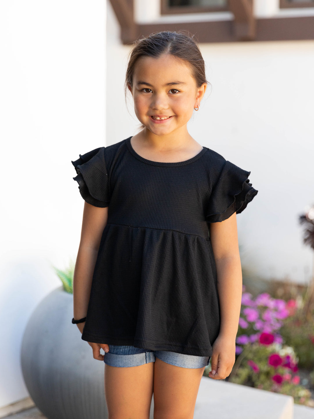 Little Girls Flutter Sleeve Peplum Top