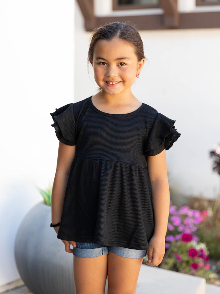 Little Girls Flutter Sleeve Peplum Top