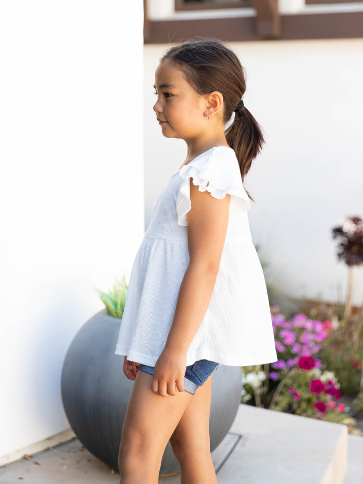 Little Girls Flutter Sleeve Peplum Top