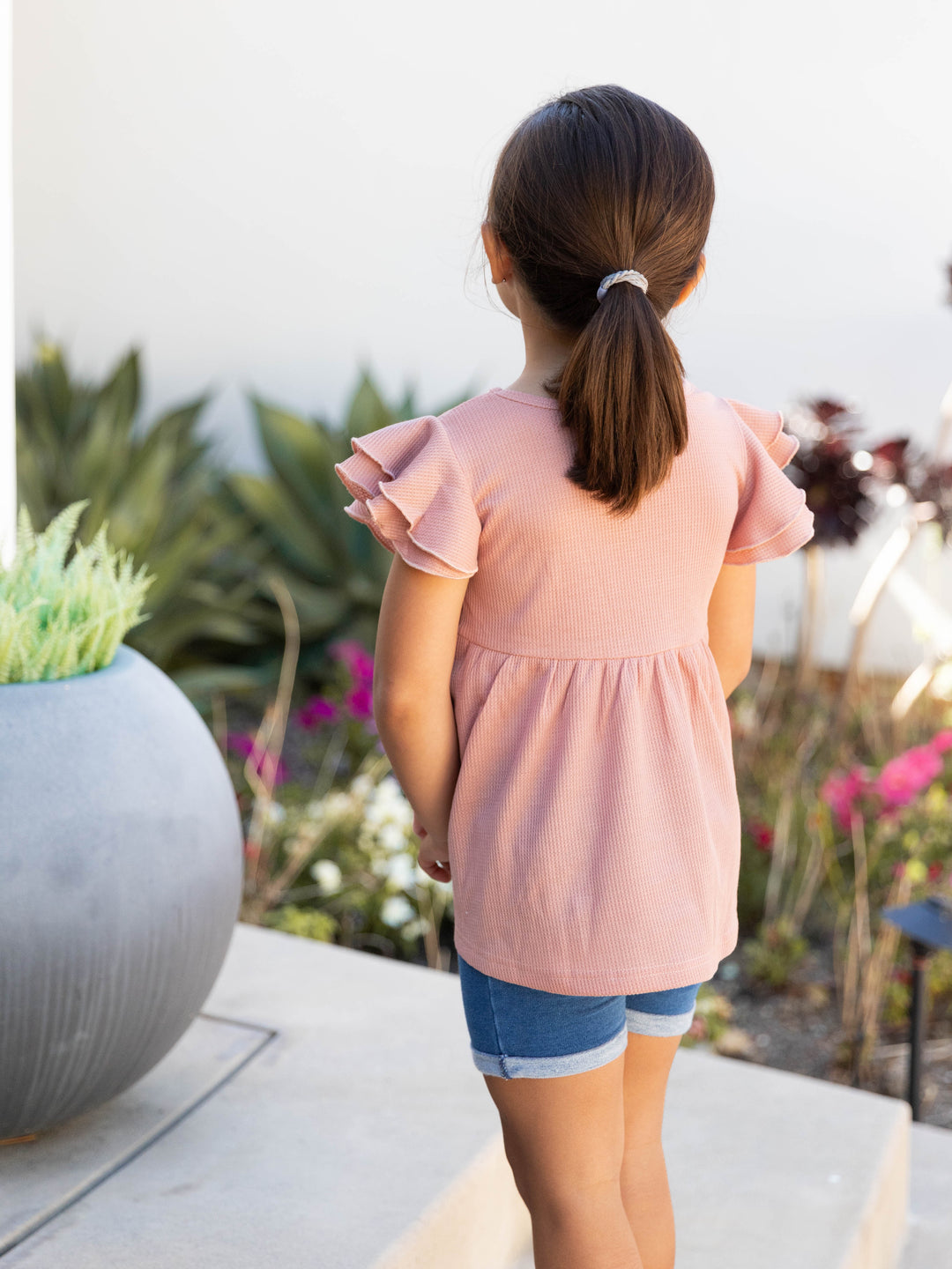 Little Girls Flutter Sleeve Peplum Top