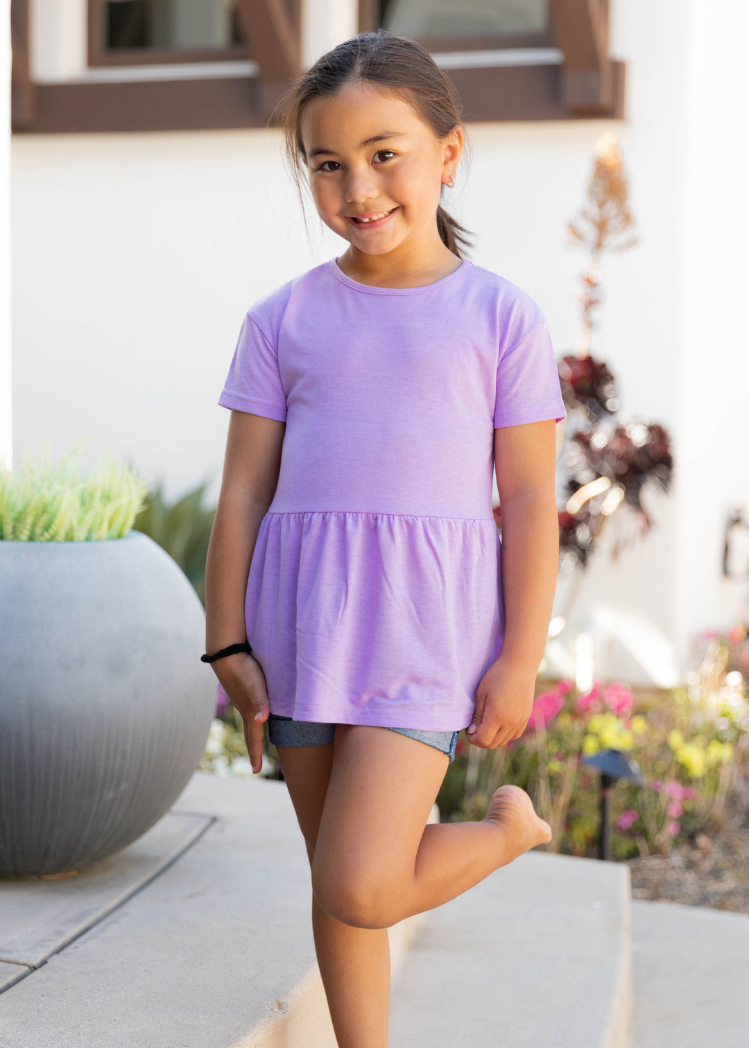 Little Girls Solid Peplum Top