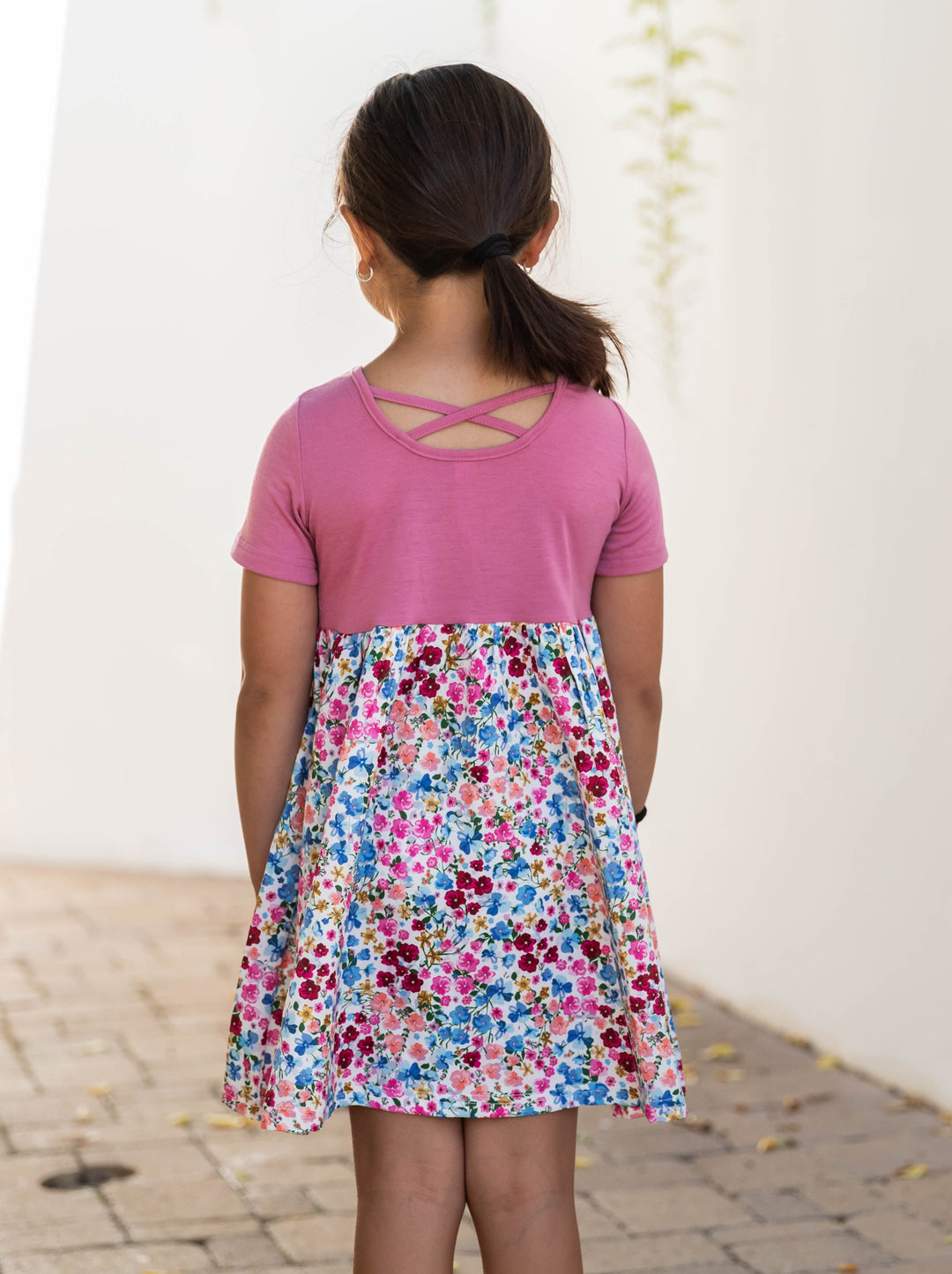 Criss Cross Back Floral Little Girl Dress