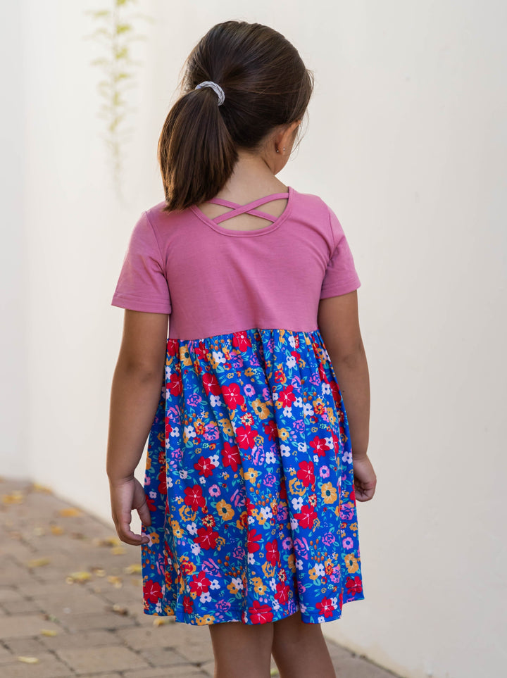 Criss Cross Back Floral Little Girl Dress