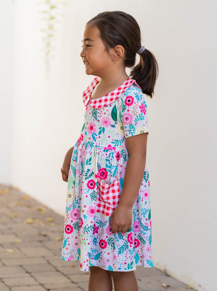 Gingham Contrast Detail Little Girl Dress