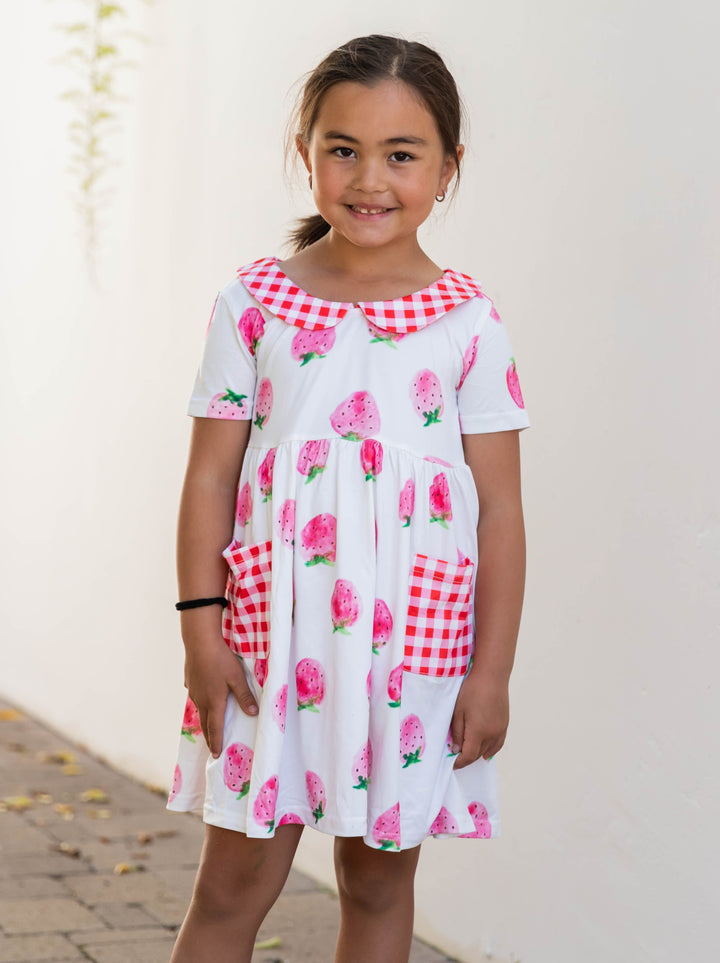 Gingham Contrast Detail Little Girl Dress