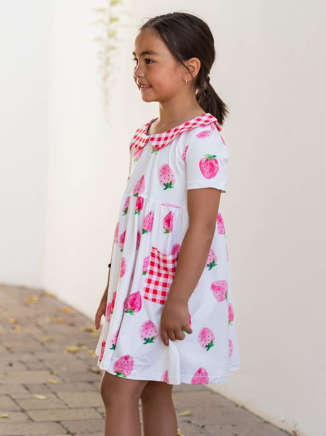 Gingham Contrast Detail Little Girl Dress