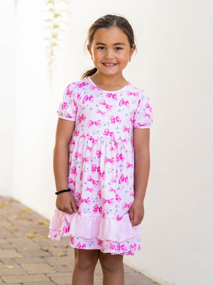 Contrast Ruffle Patterned Little Girl Dress