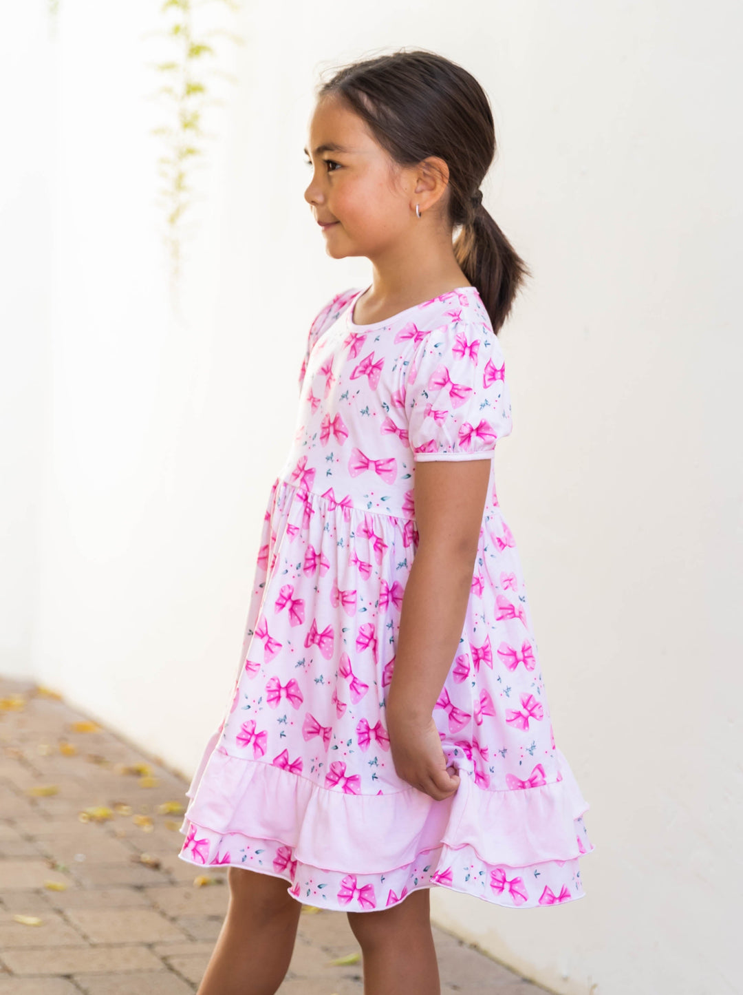 Contrast Ruffle Patterned Little Girl Dress