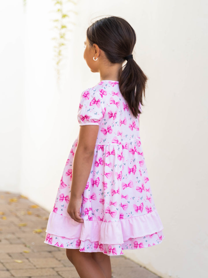 Contrast Ruffle Patterned Little Girl Dress