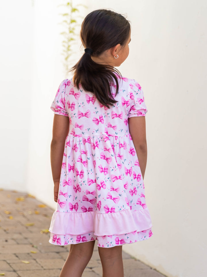 Contrast Ruffle Patterned Little Girl Dress