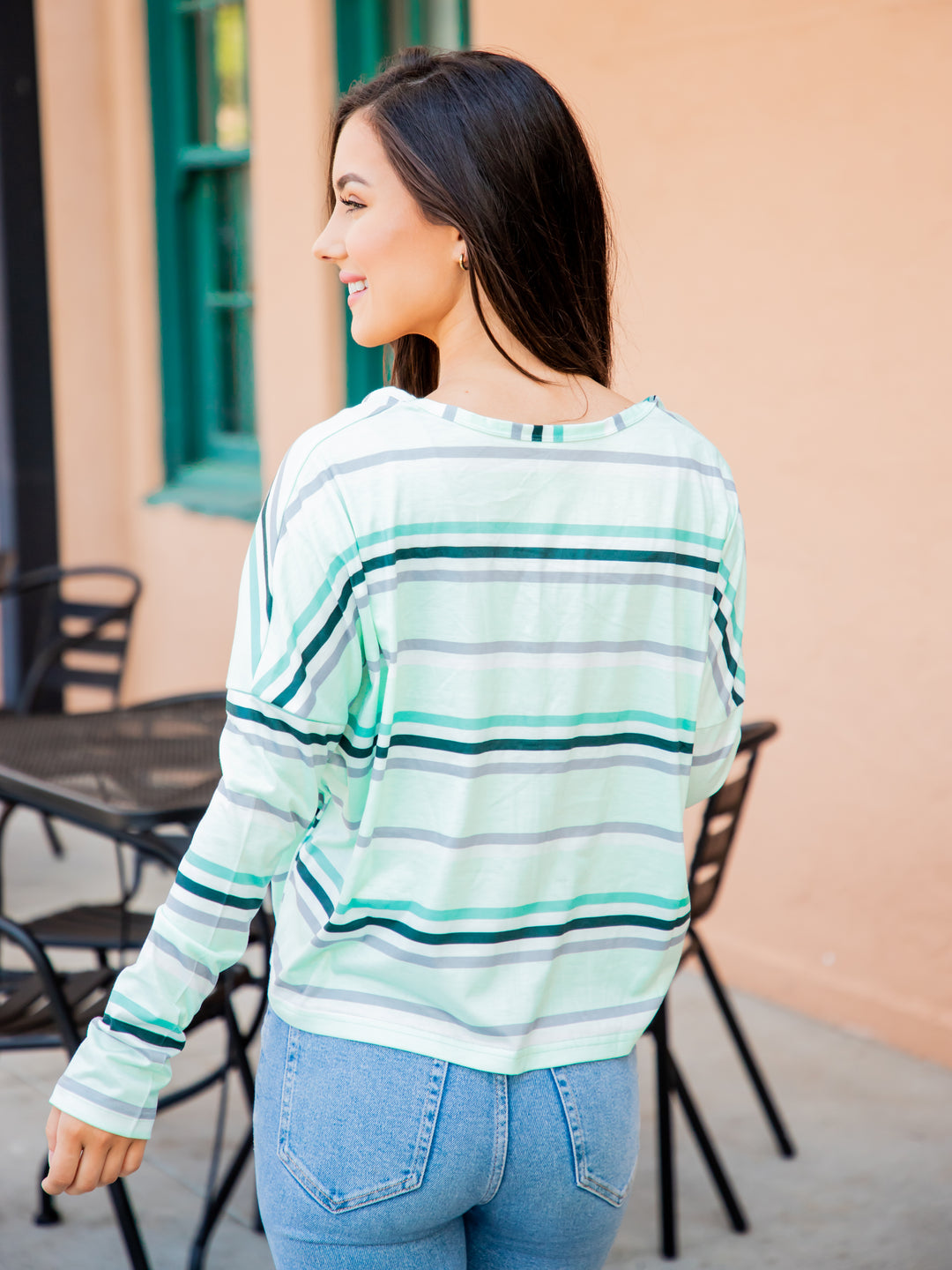 Button Detail Striped Long Sleeve Tee