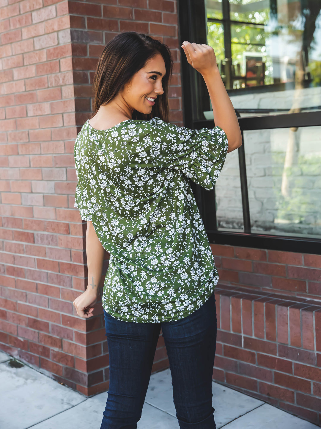 Colorful Floral Flare Sleeve Top