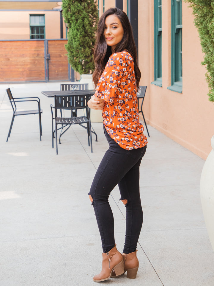 Bold Floral Flare Sleeve Top