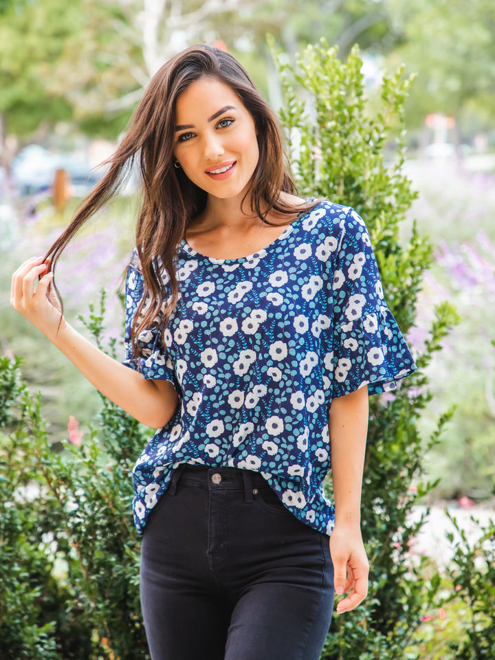 Bold Floral Flare Sleeve Top