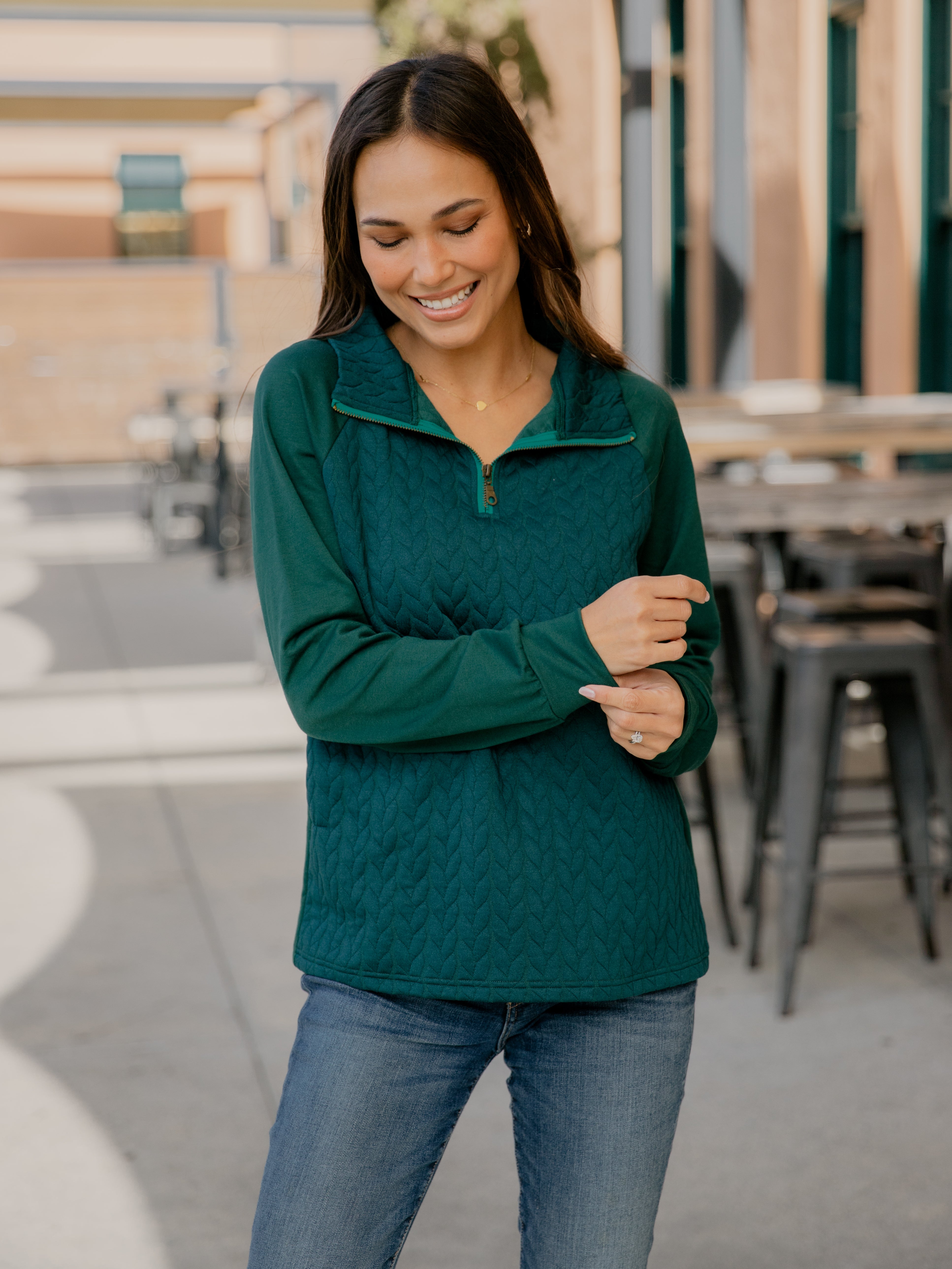 Quarter Zip Pattern Quilted Pullover – Tickled Teal LLC