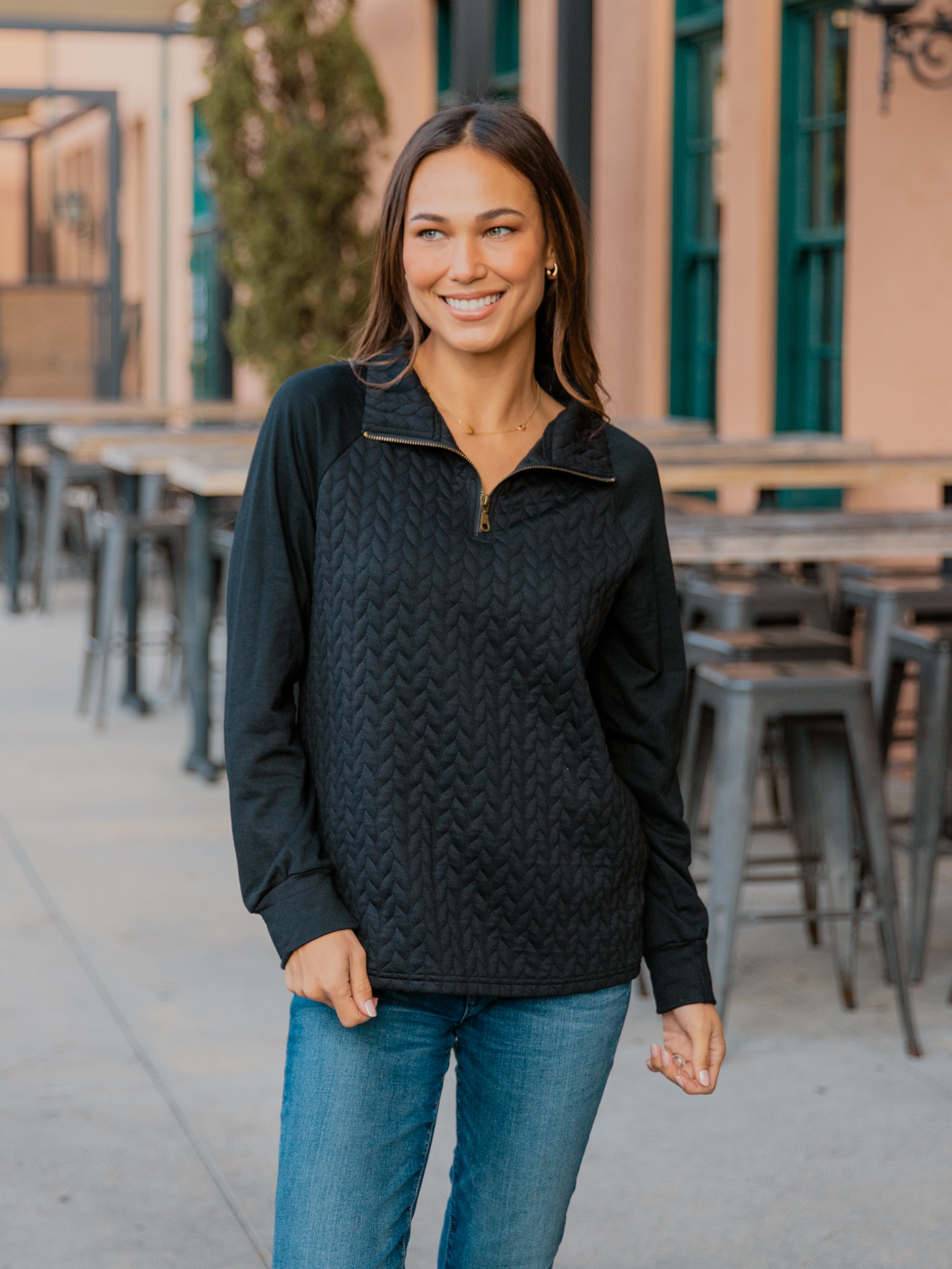 Quarter Zip Pattern Quilted Pullover – Tickled Teal LLC