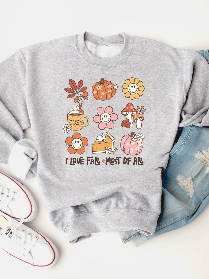 Love Fall Most Of All Fall Icons Graphic Sweatshirt