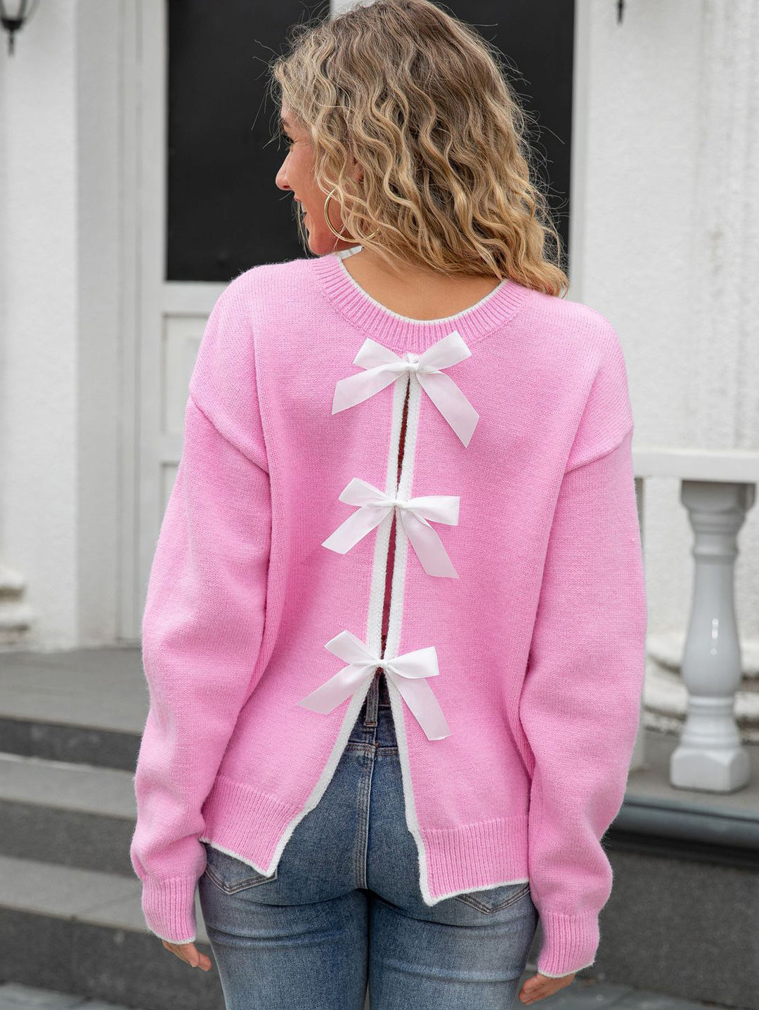 Bow Detail Split Back Sweater