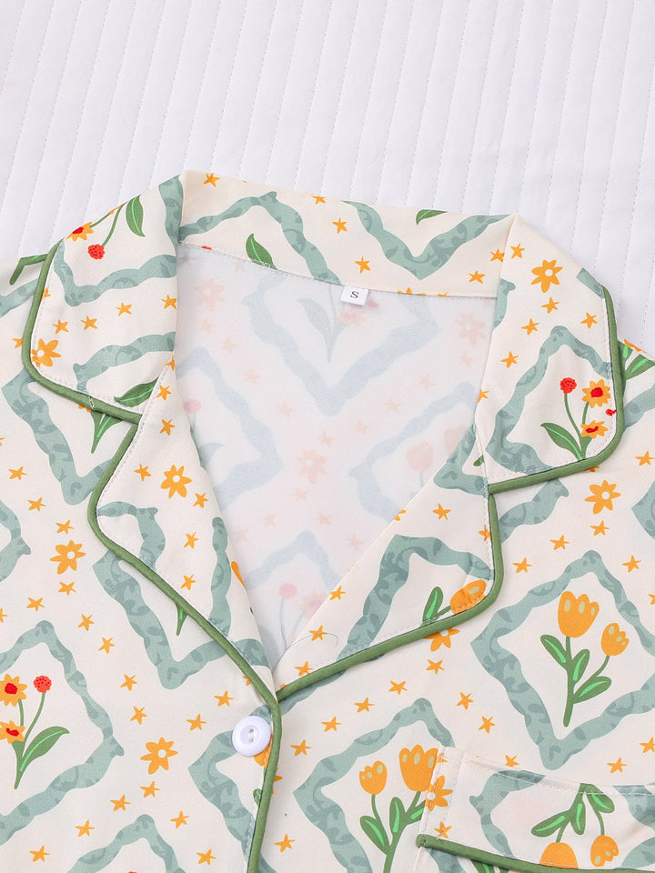 Spring Tulip Floral Print Pajama Set