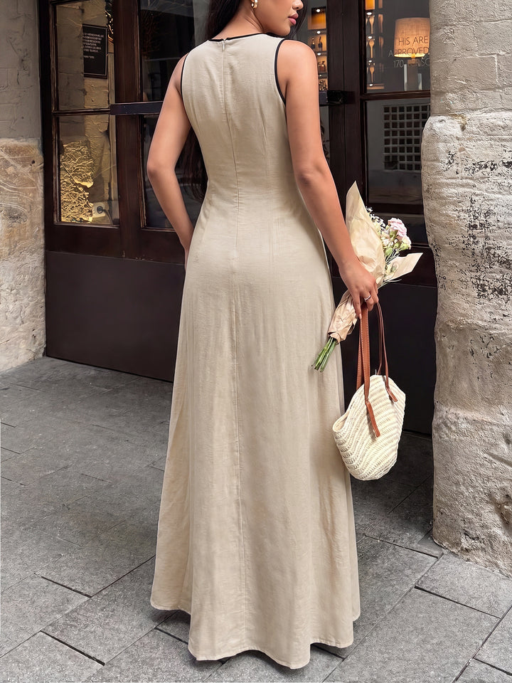 Contrast Trim Linen Blend Maxi Dress