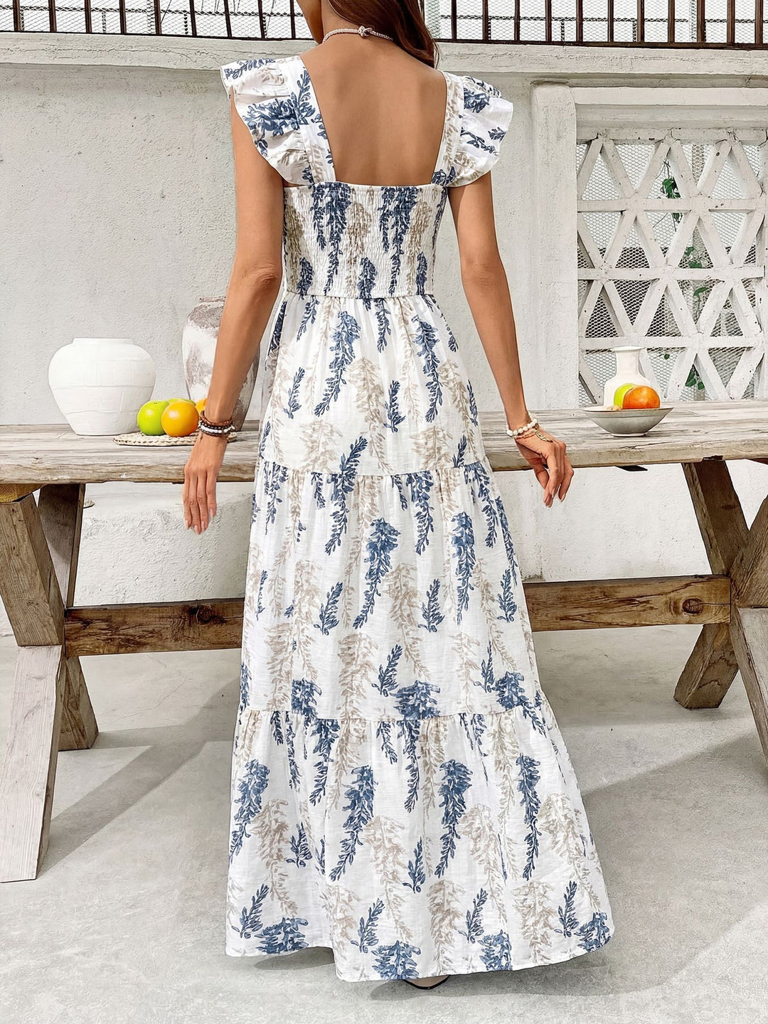 Coastal Floral Smocked Maxi Dress