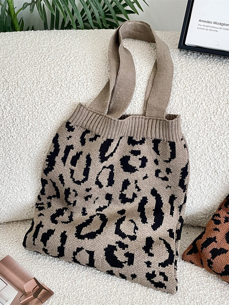 Leopard Knit Tote Bag